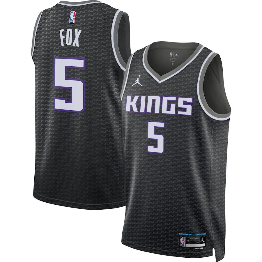 Men Sacramento Kings #5 De Aaron Fox Jordan Brand Black 2022-23 Statement Edition Swingman NBA Jersey